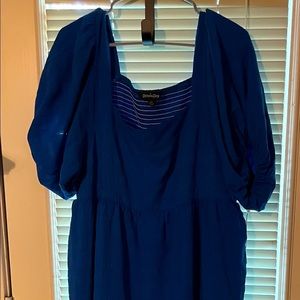 Gorgeous cobalt blue dress w/smocked bodice, puff sleeves, & square neckline.